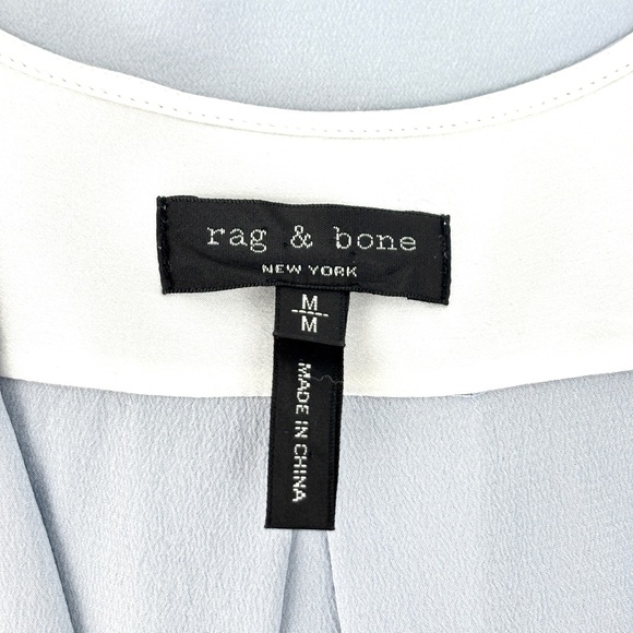 Rag & Bone Victor 100% Silk Draped Wrap Front Long Sleeve Blue Blouse Size M - Picture 8 of 13